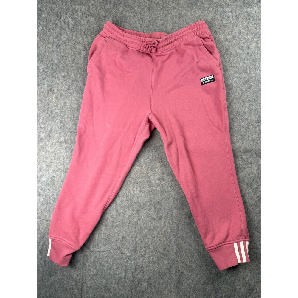 Adidas Originals Pink Jogger Sweatpants Womens Large Trefoil Logo 3-Stripe Cuffs
